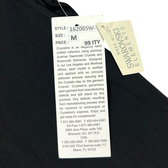 NWT Crystalline Tango Mango Black Rhinestone Cuff Top M Studded Swarovski Sheer - Picture 6 of 9